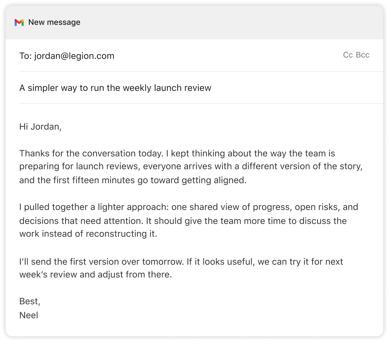 Gmail artifact draft