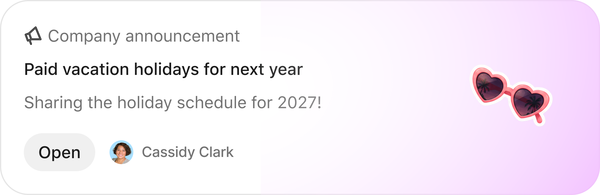 Company announcement: paid vacation holidays