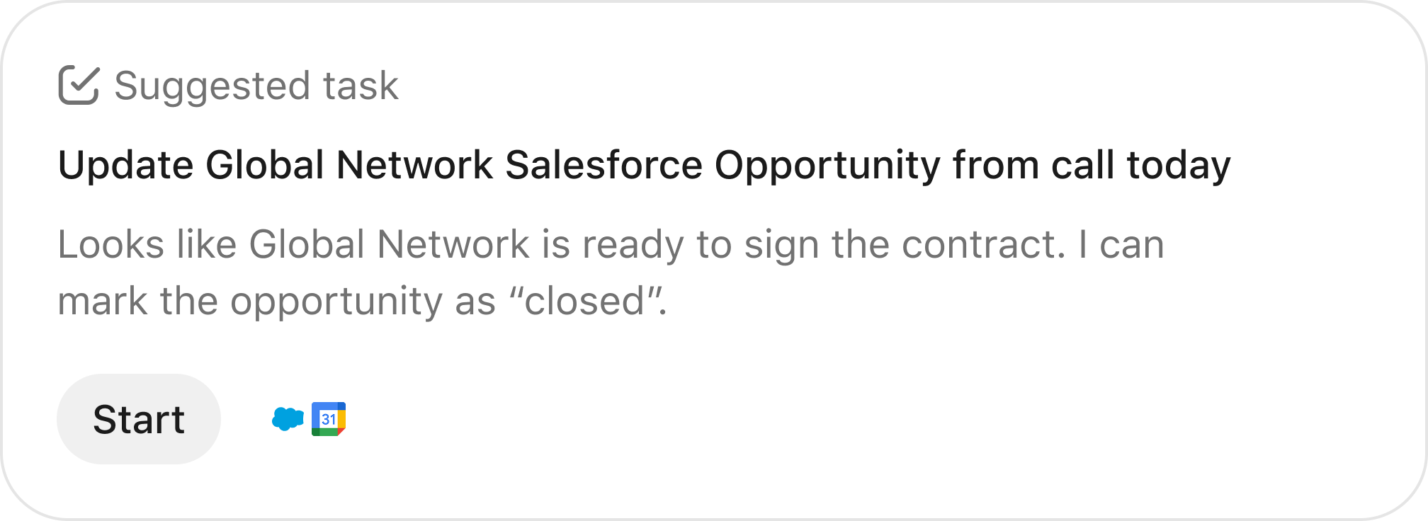 Suggested task: update a Salesforce opportunity