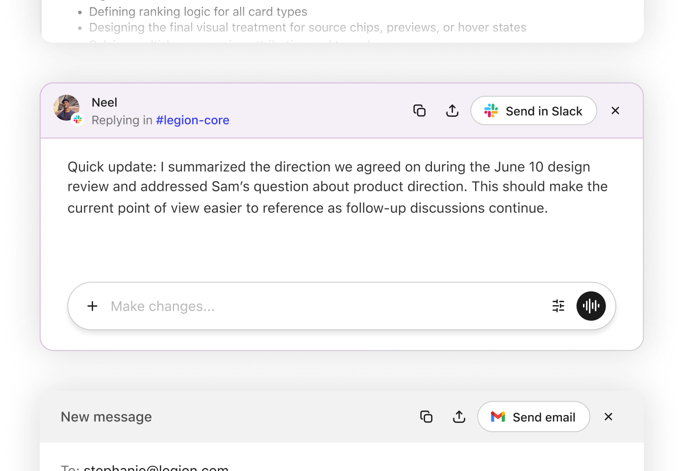 Proactive drafts for Google Docs, Slack, and email