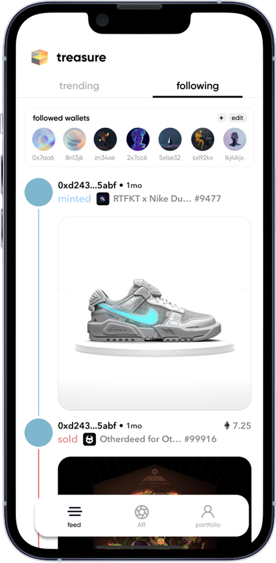 Treasure feed with a collectible sneaker